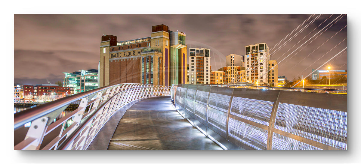 Baltic & Millennium Bridge at Night panoramic print — photograph preview