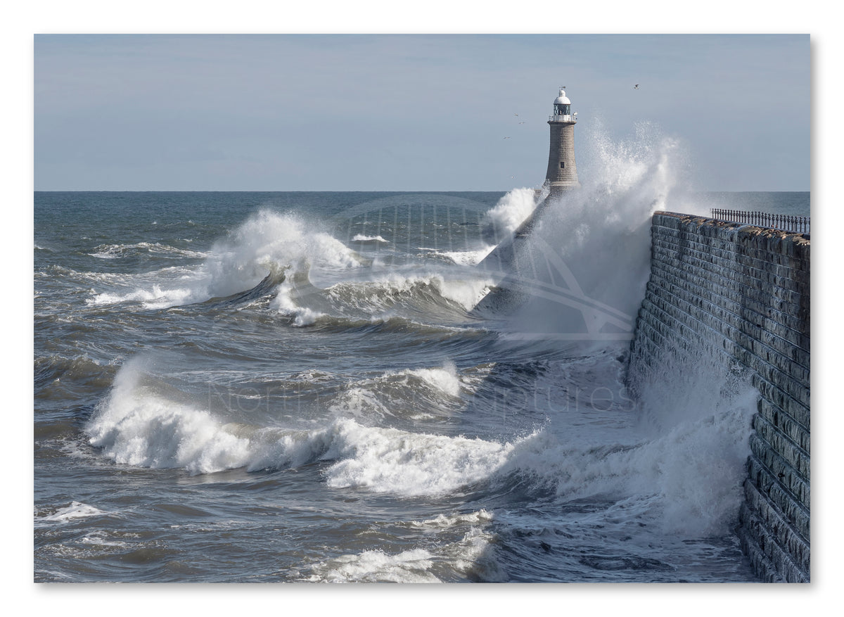 Tynemouth Pier - Waves Crashing Against Pier - Tynemouth shown as a canvas print.