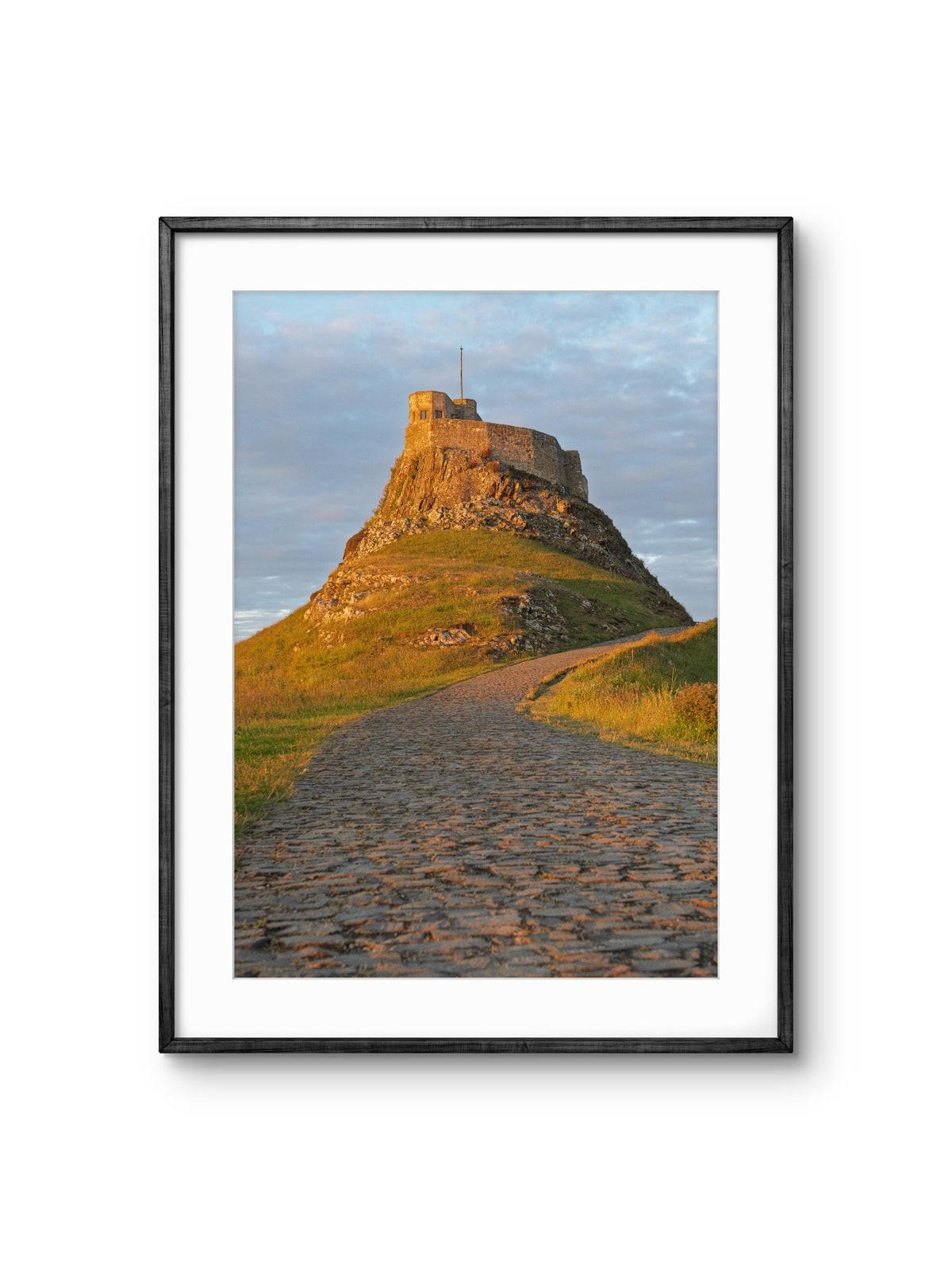 Framed photograph of a castle on a hill with a path leading up to it.