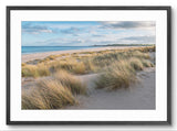Ross Sands beach in Northumberland with rolling sand dunes and calm coastal shoreline
