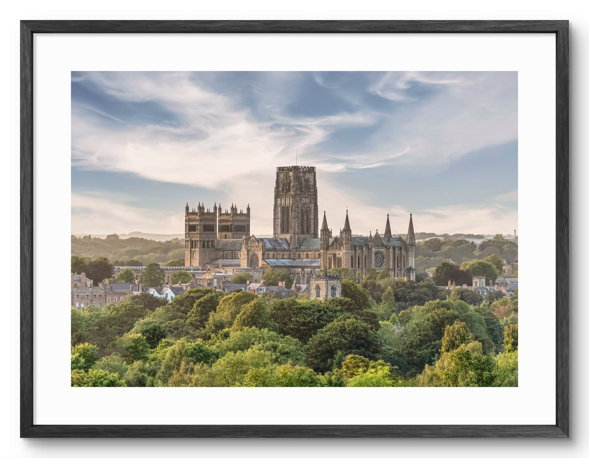 Durham Cathedral - Seen from across The City - Durham shown as a framed photographic print.