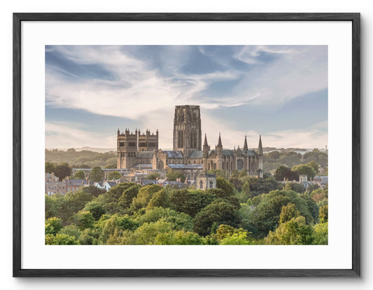 Durham Cathedral - Seen from across The City - Durham shown as a framed photographic print.