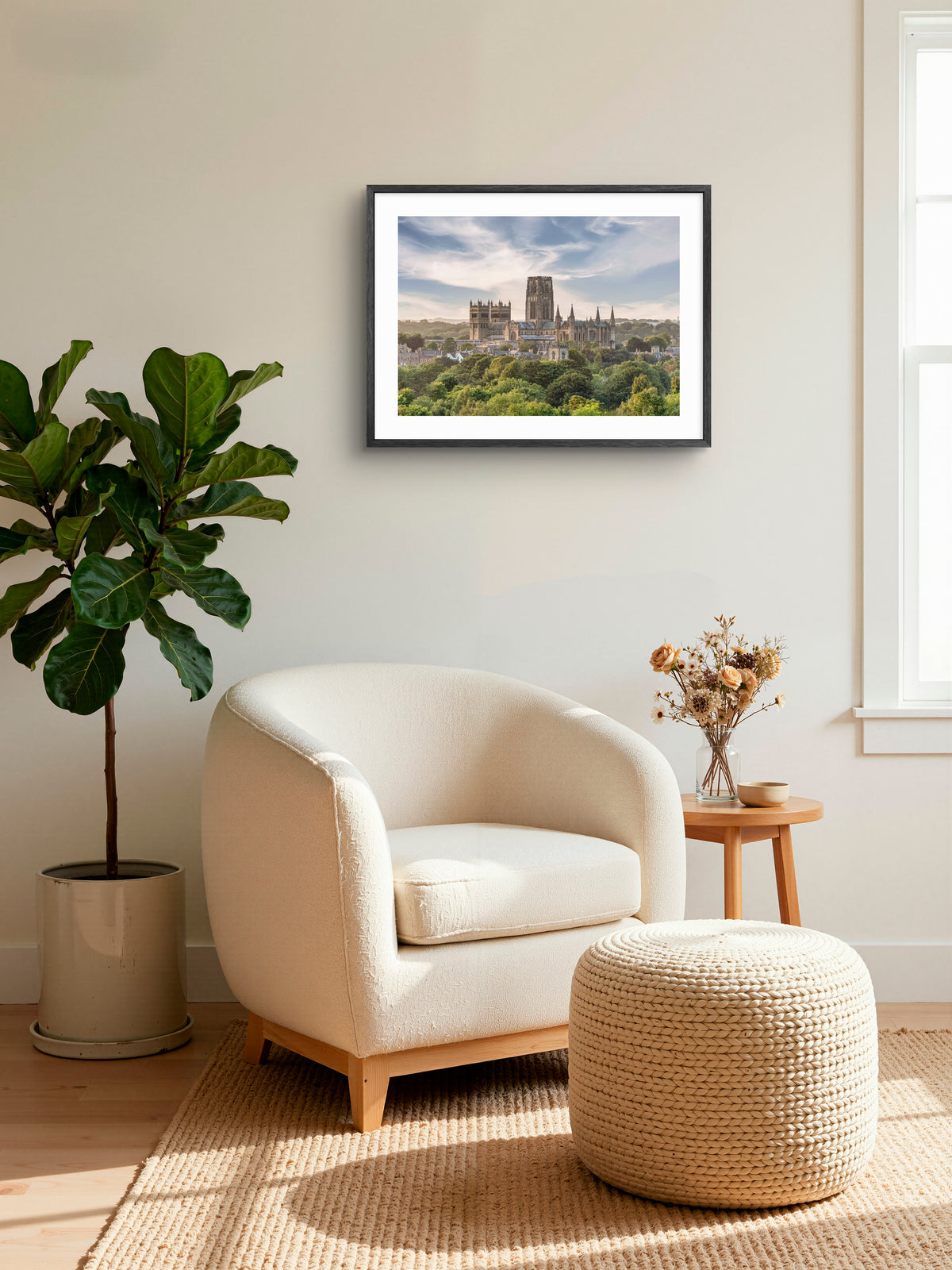 Durham Cathedral - Seen from across The City - Durham wall art displayed in a styled room setting.