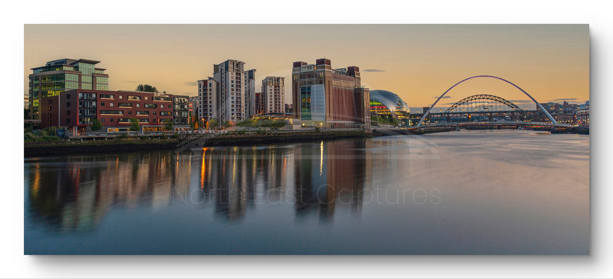 Gateshead Quayside & Bridge at Sunset panoramic print — photograph preview