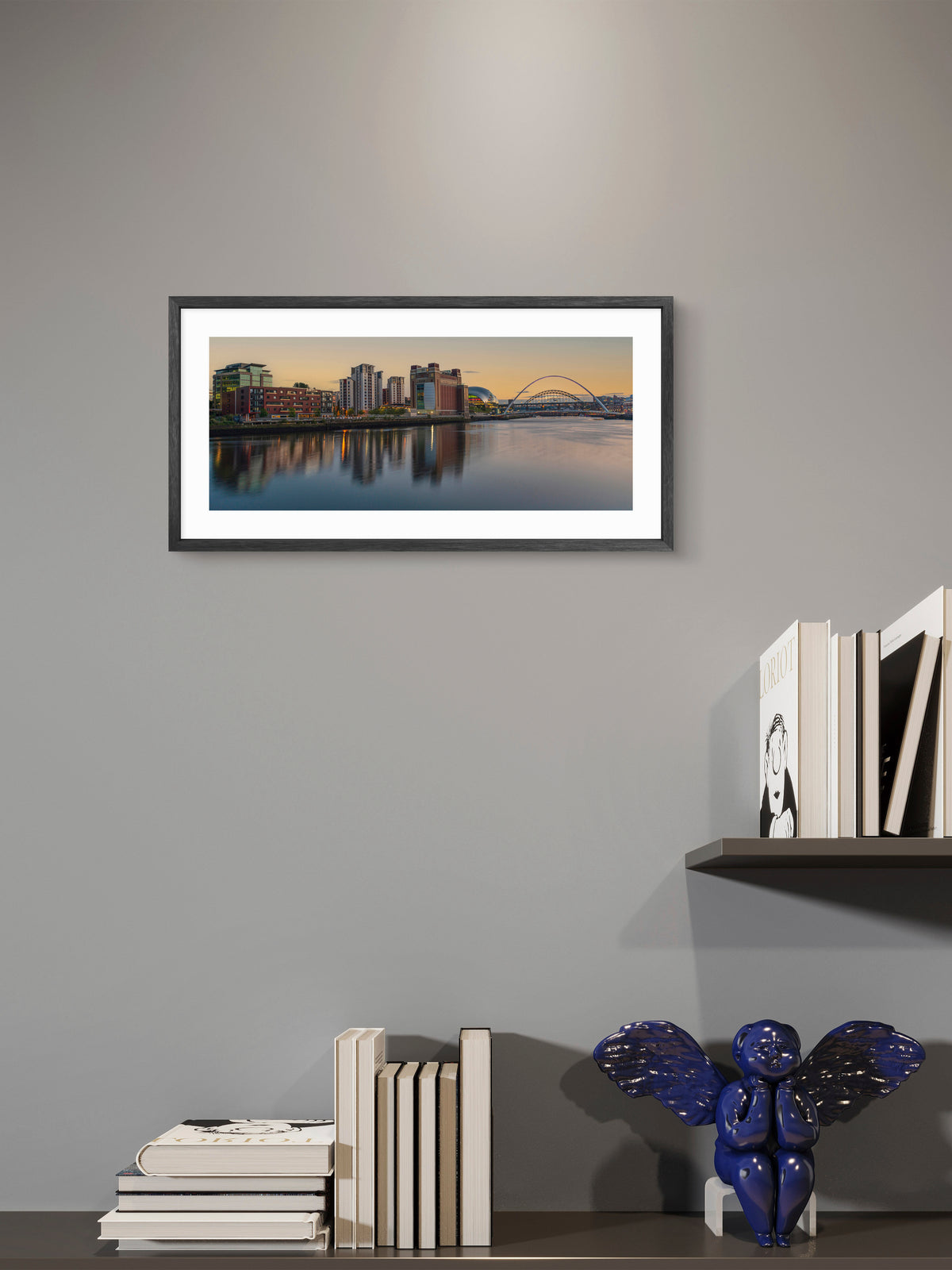 Gateshead Quayside & Bridge at Sunset panoramic print — room display example