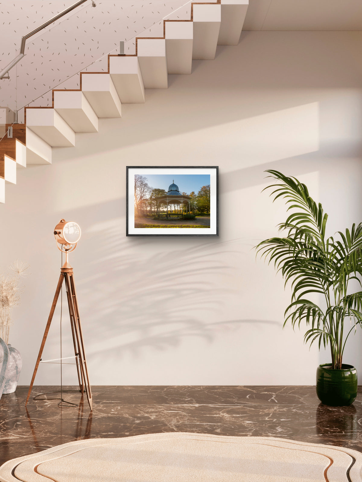 Exhibition Park Bandstand - Newcastle wall art displayed in a styled room setting.