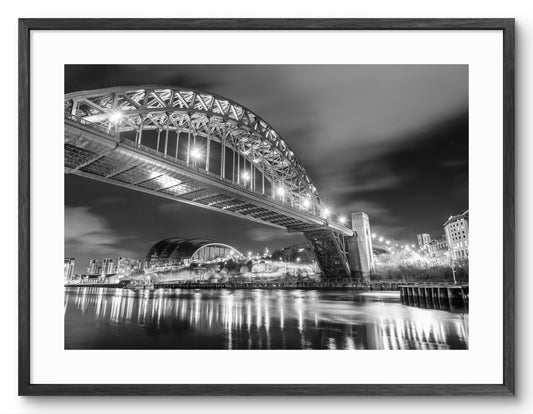 Tyne Bridge and Glasshouse - Gateshead - Newcastle - Black and White shown as a framed photographic print.