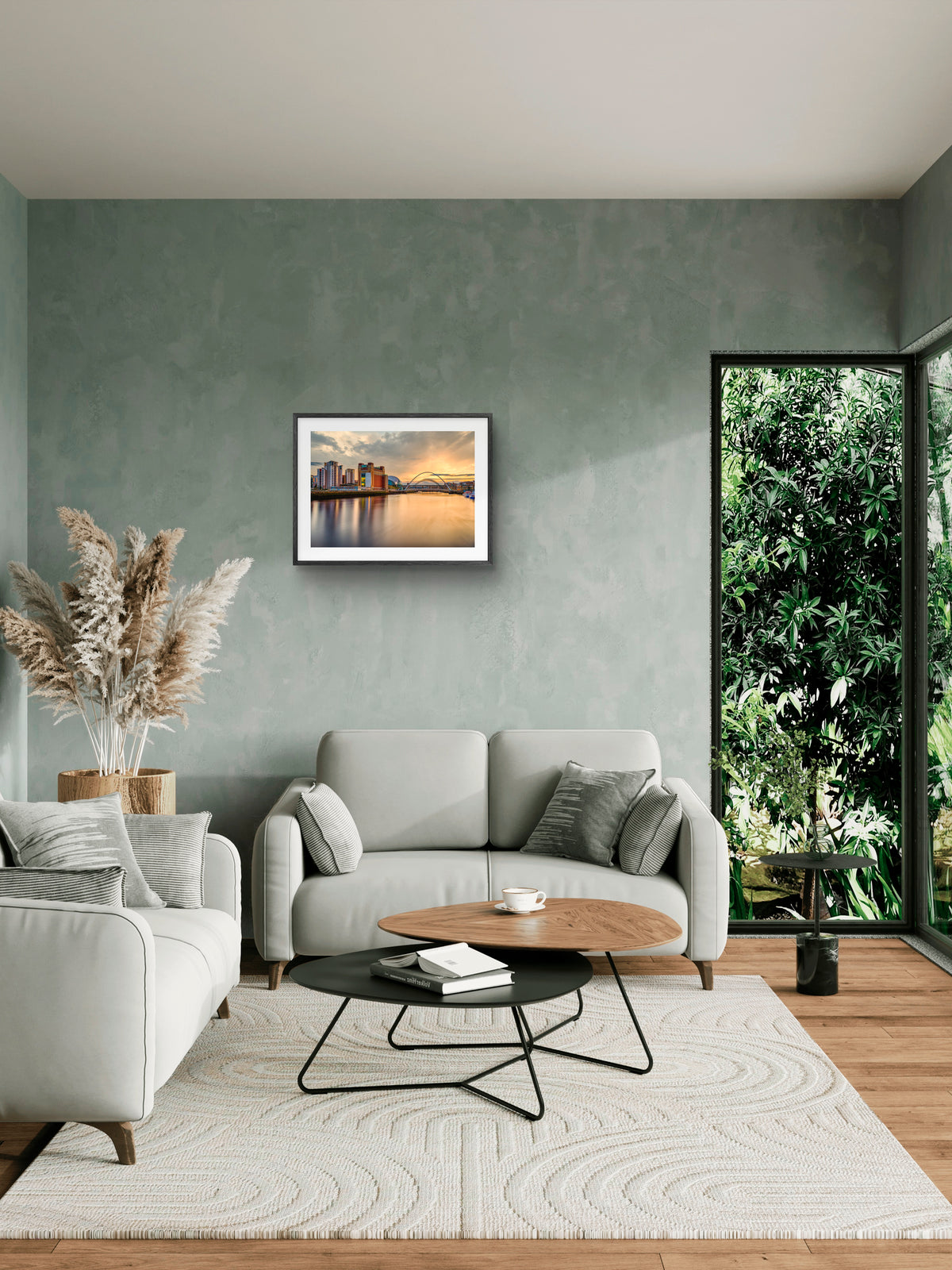 The Quayside - Millennium Bridges - Sunset - Newcastle - Gateshead wall art displayed in a styled room setting.
