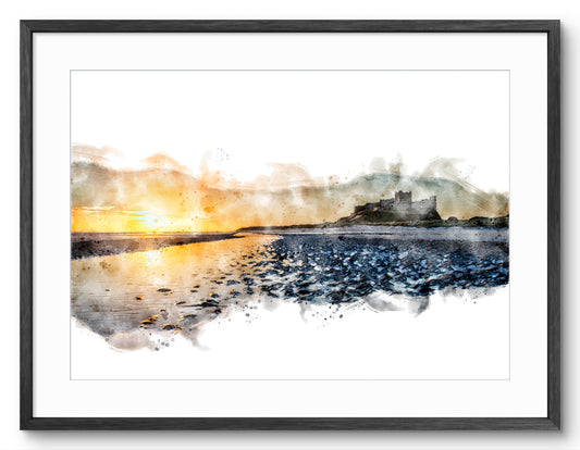 Bamburgh Castle - Sunrise at Bamburgh, Digital Watercolour, Northumberland