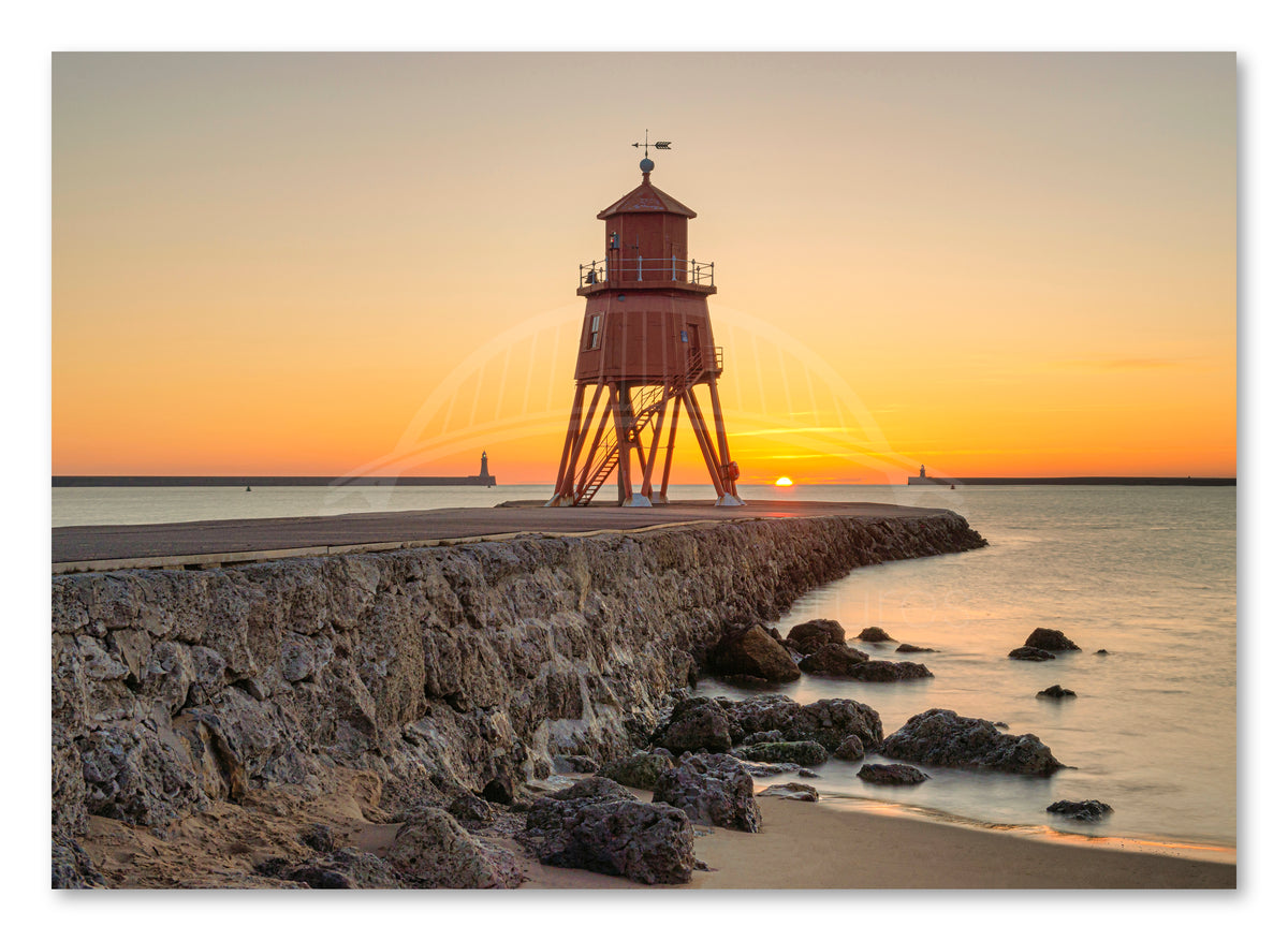 Herd Groyne Lighthouse - Sunrise - South Shield - South Tyneside shown as a canvas print.