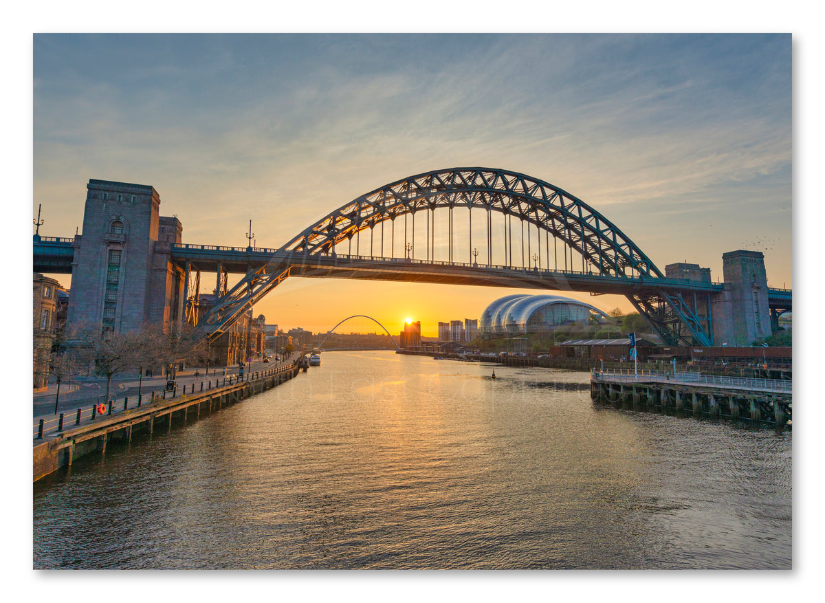 Tyne Bridge and River Tyne Sunrise - Newcastle - Gateshead shown as a canvas print.