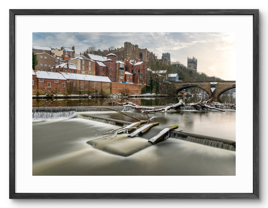 Framwellgate Bridge - River Wear - Winter - Durham shown as a framed photographic print.
