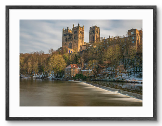 Durham Cathedral - The Old Fulling Mill - Winter - Durham shown as a framed photographic print.