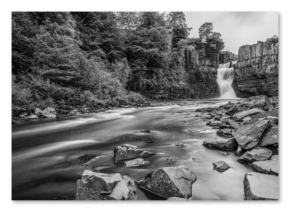 High Force Waterfall - Black and White - County Durham shown as a canvas print.