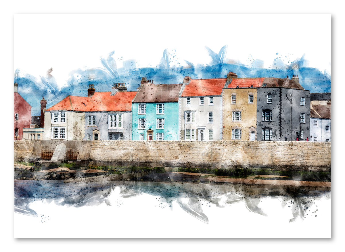 The Headland Coloured Houses - Digital Watercolour - Hartlepool