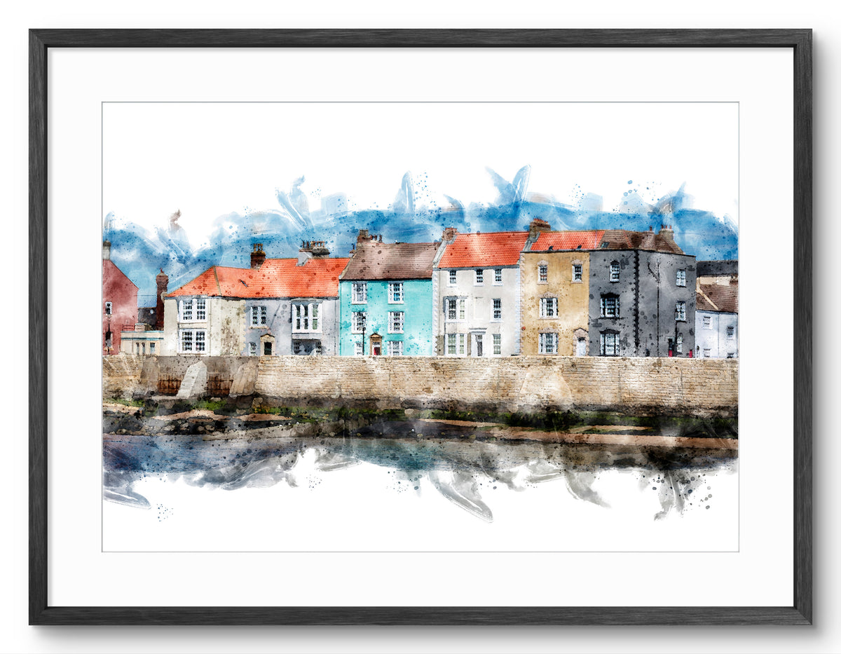 The Headland Coloured Houses - Digital Watercolour - Hartlepool
