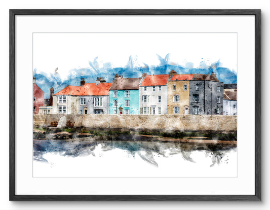 The Headland Coloured Houses - Digital Watercolour - Hartlepool