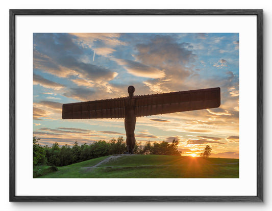 The Angel of the North - Sunset - Gateshead -North East shown as a framed photographic print.