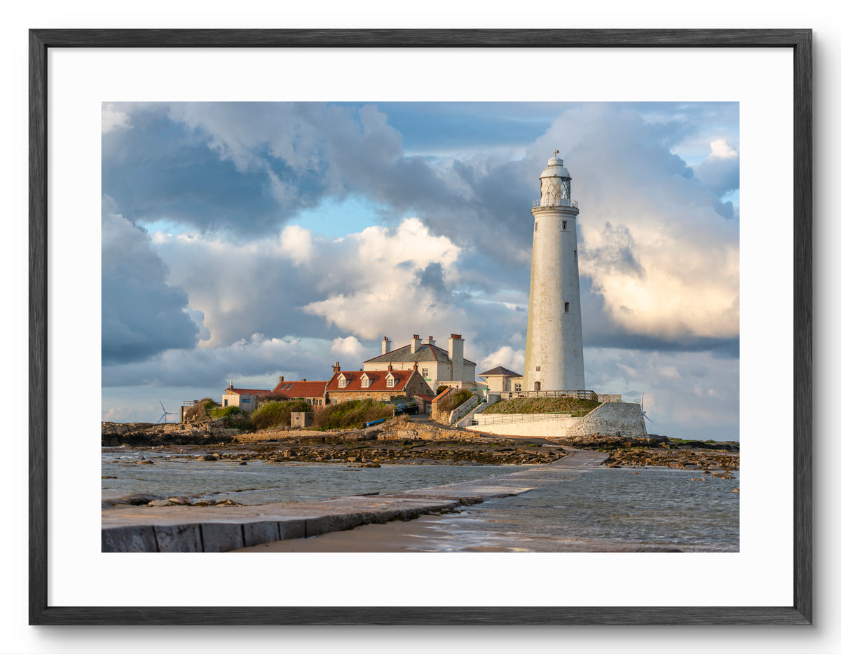 St Mary's Lighthouse - High Tide - Whitley Bay shown as a framed photographic print.