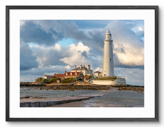 St Mary's Lighthouse - High Tide - Whitley Bay shown as a framed photographic print.