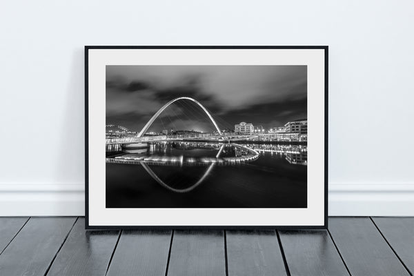Black and White Gateshead Millennium Bridge Reflecting on The Tyne