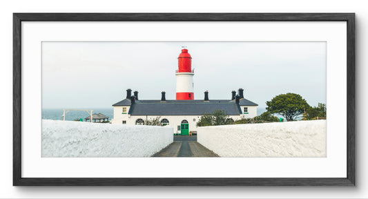 Souter Lighthouse panoramic print — black frame and white mount