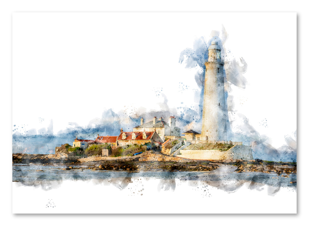 St Mary's Lighthouse - Digital Watercolour - Whitley Bay