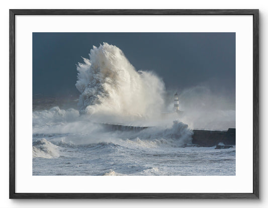 Seaham Lighthouse - Storm Arwen - County Durham shown as a framed photographic print.