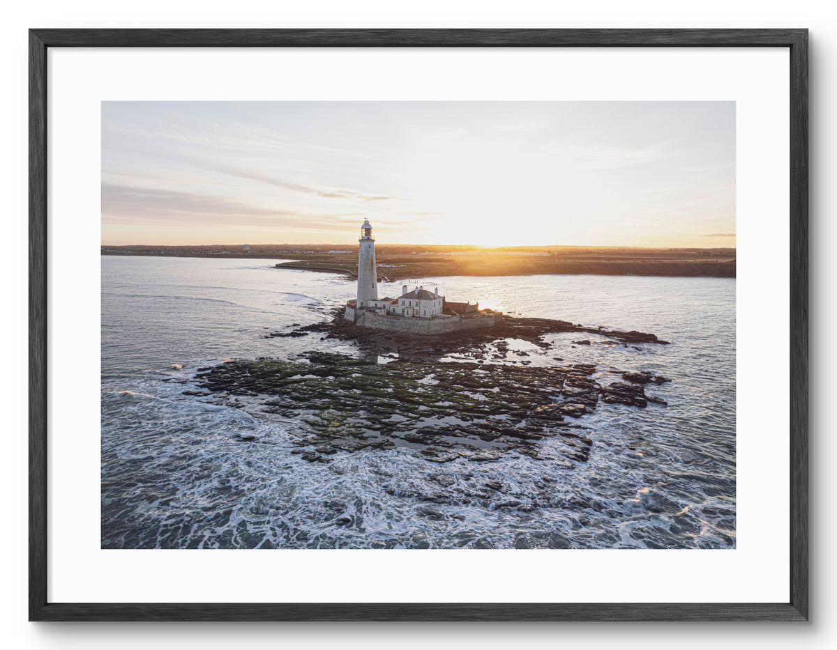 St Mary's Lighthouse - Whitley Bay Sunset - North East Captures shown as a framed photographic print.