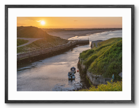 Seaton Sluice - Harbour and Beach Sunset - Seaton Sluice - Northumberland shown as a framed photographic print.