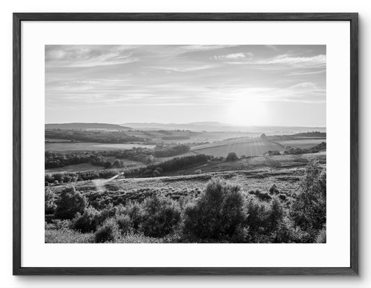 Northumberland National Park - Black and White shown as a framed photographic print.