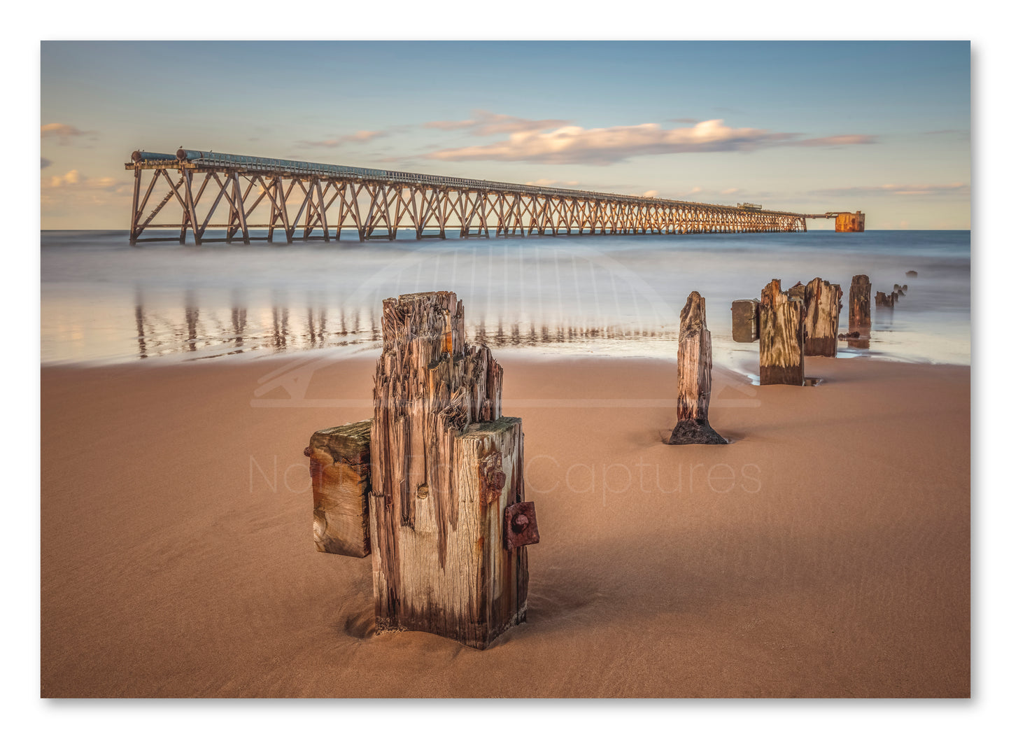 Steetley Pier - Wooden Beach Groyne - Hartlepool - Teesside shown as a canvas print.