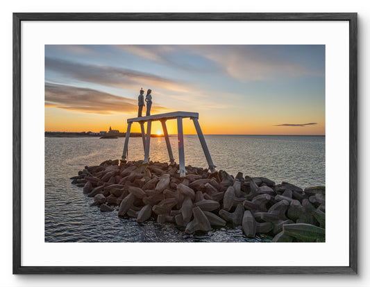 The Couple Sculpture - Newbiggin By The Sea - Northumberland shown as a framed photographic print.