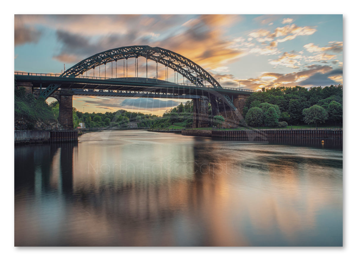 Wearmouth Bridge - Reflecting on The River Wear - Sunderland shown as a canvas print.