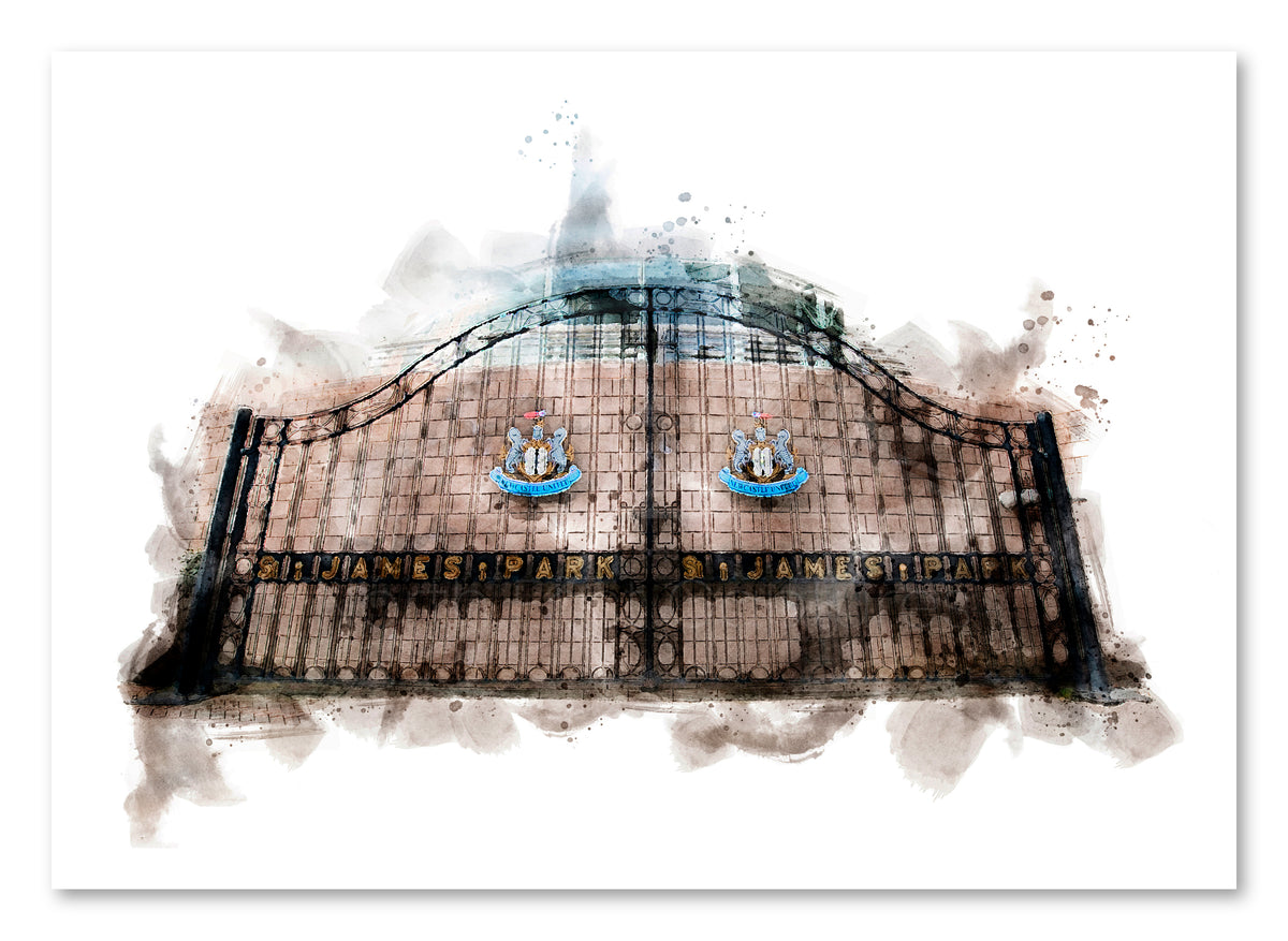 St James Park Football Stadium Gates - Digital Watercolour - Newcastle United