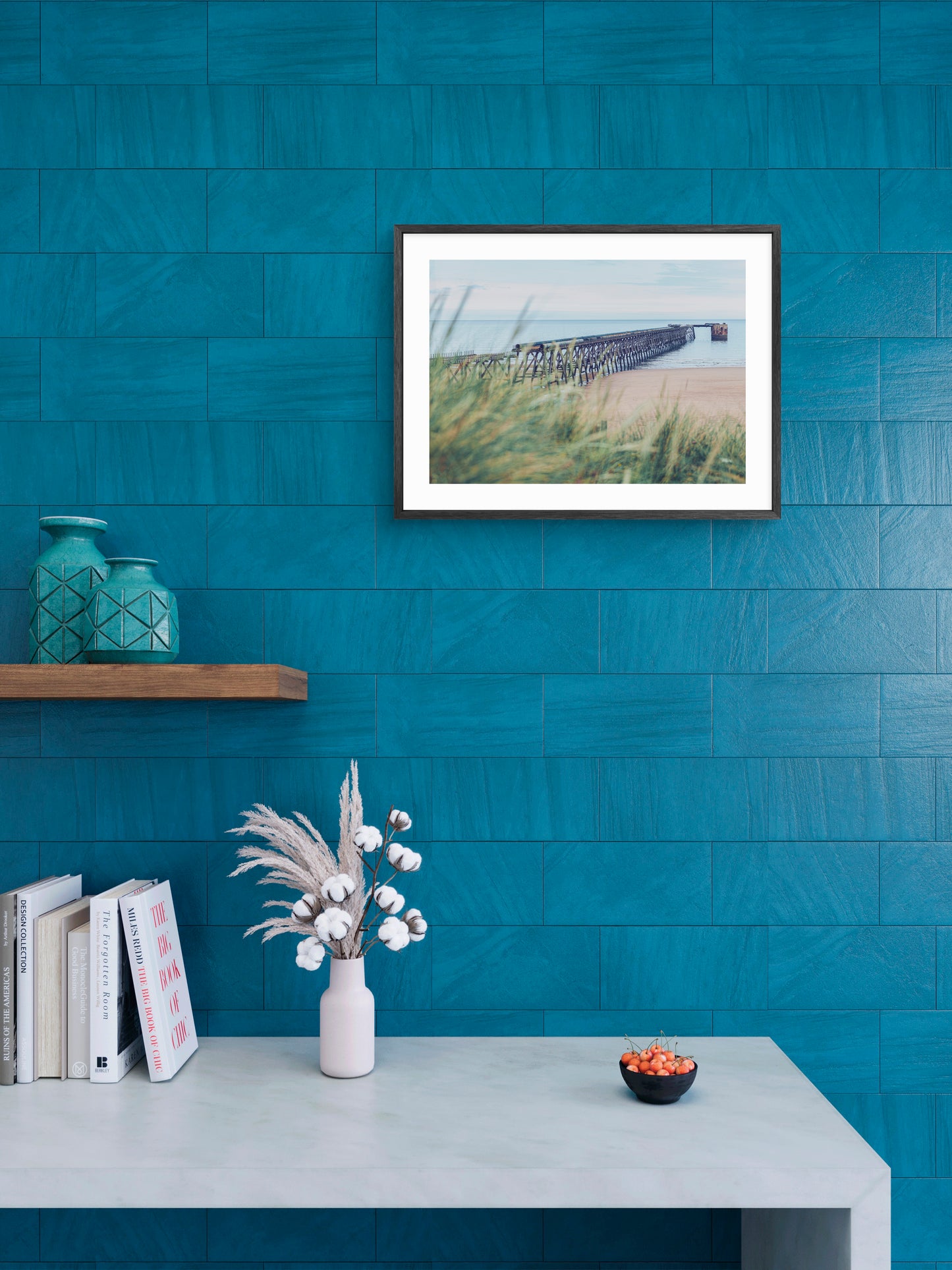 Steetley Pier - Hartlepool - Teesside wall art displayed in a styled room setting.