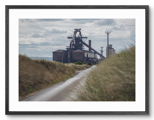 Teesside Steelworks and Dunes - Redcar - Middlesbrough - Teesside shown as a framed photographic print.