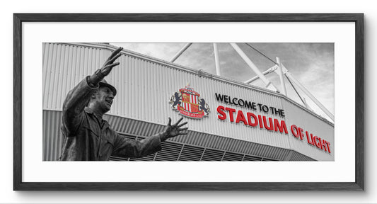 Bob Stokoe Statue in Selective Colour panoramic print — black frame and white mount