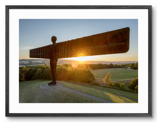 The Angel of the North - Sunset - North East Captures shown as a framed photographic print.