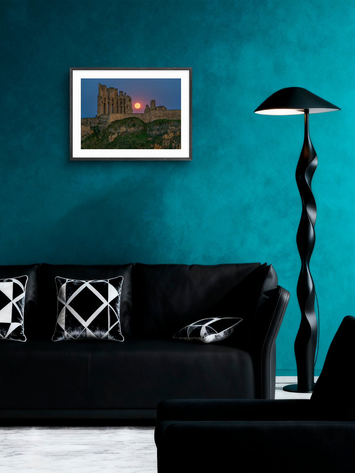Tynemouth Priory Ruins - Sturgeon Supermoon - Tynemouth - North Tyneside wall art displayed in a styled room setting.