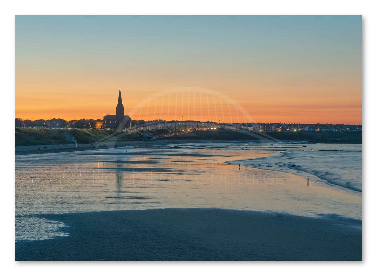 Tynemouth Longsands Beach - Sunset - Tynemouth - North Tyneside shown as a canvas print.