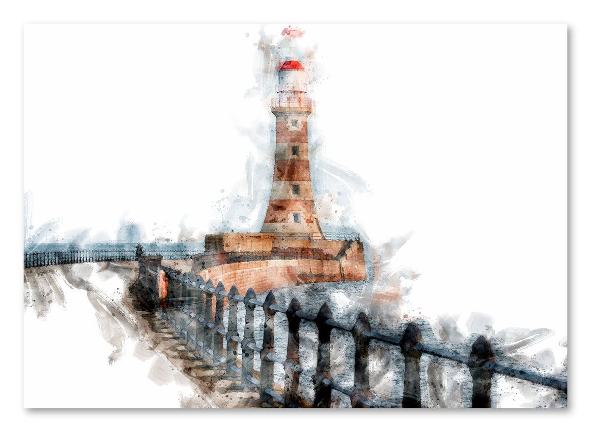 Roker Pier Lighthouse - Digital Watercolour - Sunderland