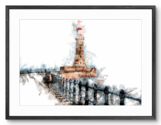 Roker Pier Lighthouse - Digital Watercolour - Sunderland