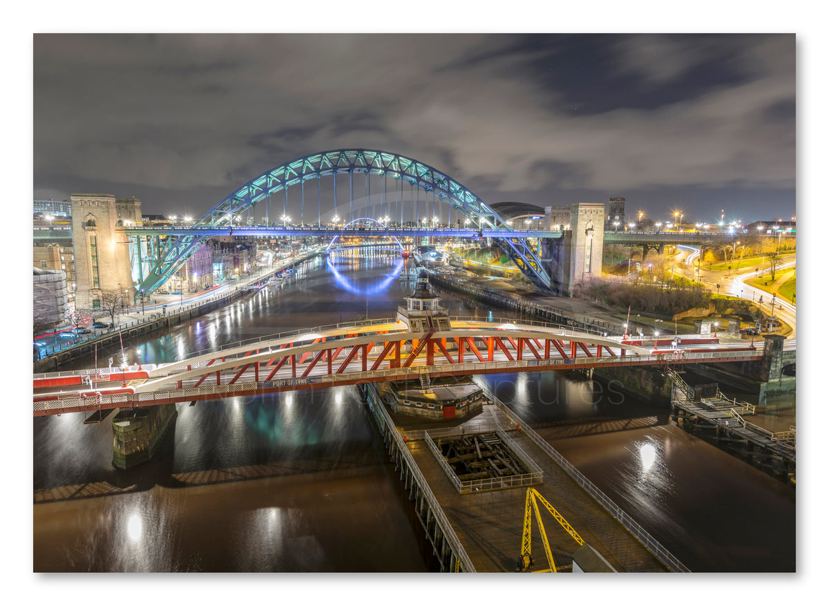 Tyne Bridge - Swing Bridge - Newcastle - Gateshead shown as a canvas print.