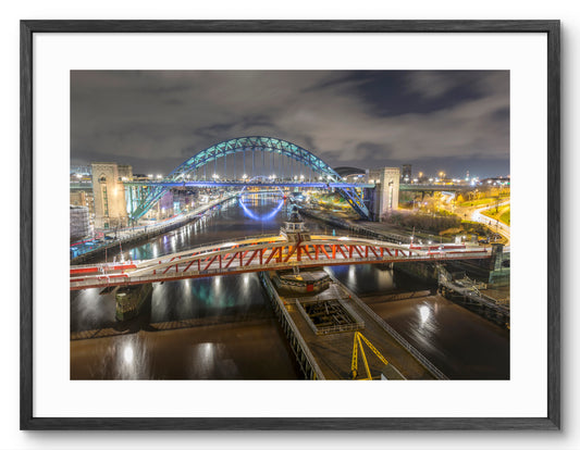 Tyne Bridge - Swing Bridge - Newcastle - Gateshead shown as a framed photographic print.