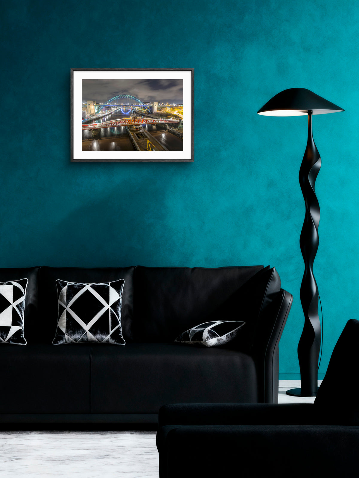 Tyne Bridge - Swing Bridge - Newcastle - Gateshead wall art displayed in a styled room setting.
