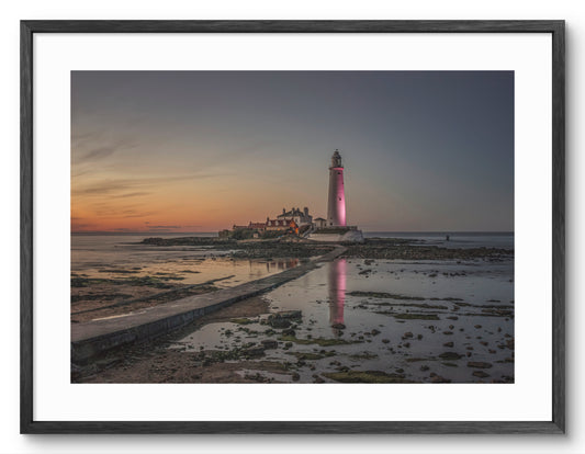 St Mary's Lighthouse and Causeway - Whitley Bay - North Tyneside shown as a framed photographic print.