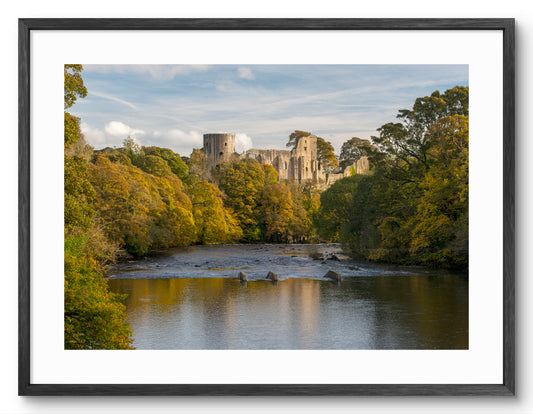 Barnard Castle high above the River Tees shown as a framed photographic print.