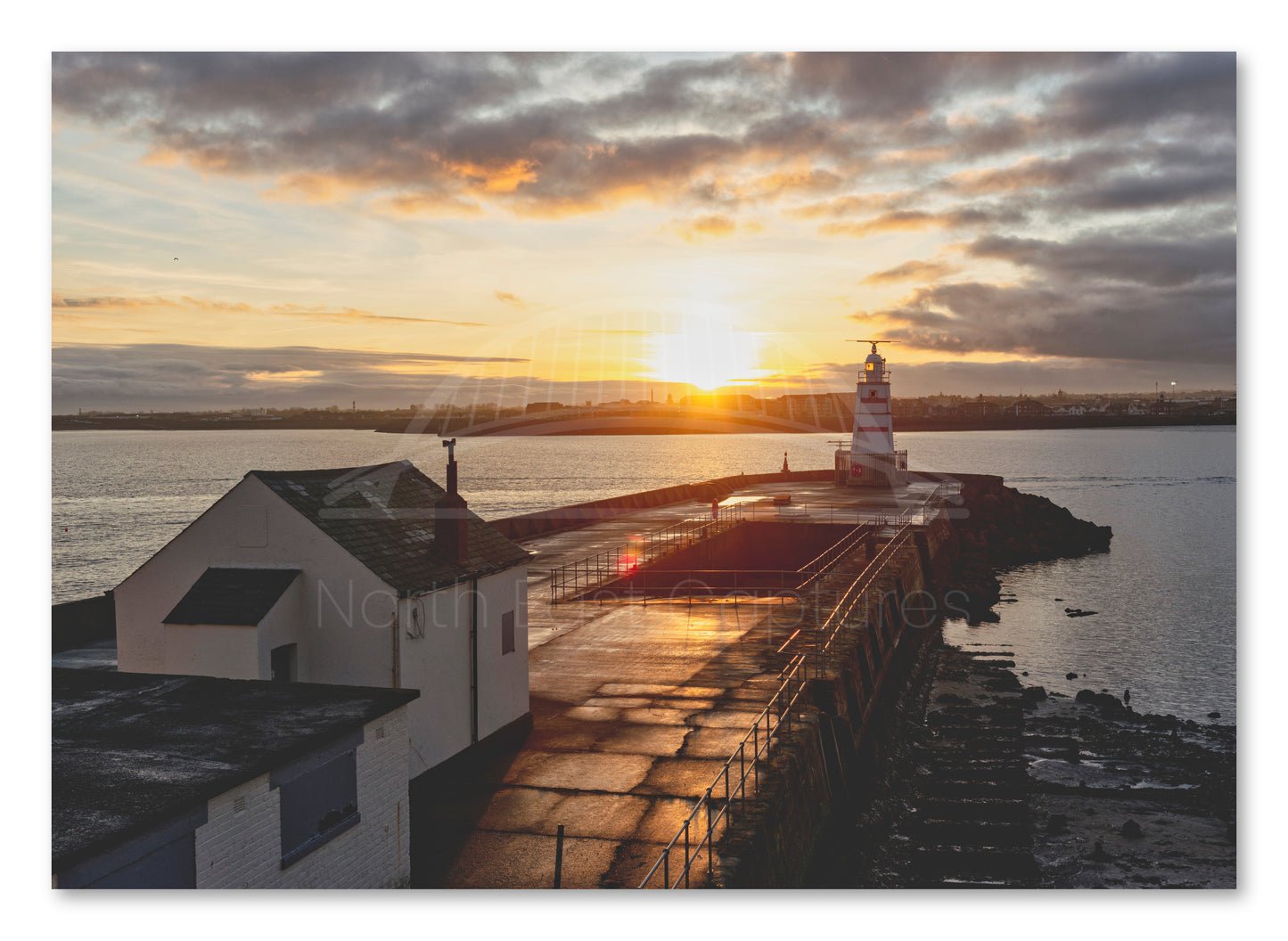 Pilot Pier - Sunset - The Headland - Hartlepool shown as a canvas print.
