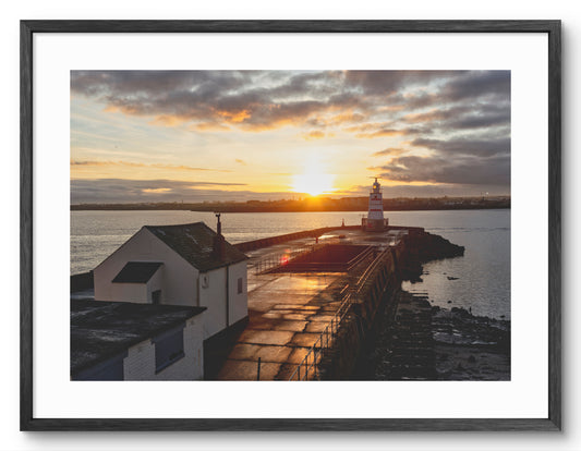 Pilot Pier - Sunset - The Headland - Hartlepool shown as a framed photographic print.